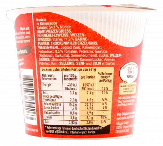 Maggi 5 Minuten Terrine Nudeln in Rahmsauce 4 x 61g Becher