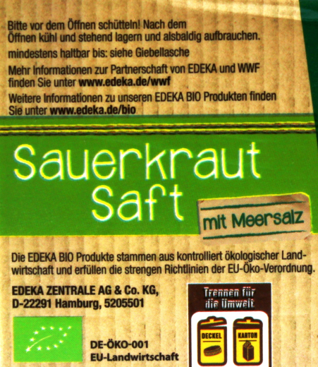 Edeka Sauerkraut Saft 8 x 500ml Tetrapack