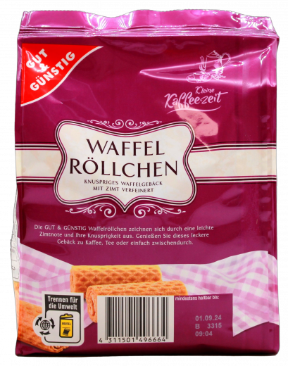 Gut & Günstig Waffelröllchen, 6 x 200g Packungen