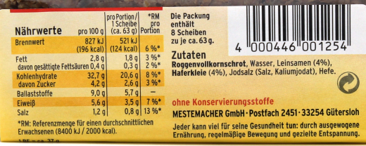 Mestemacher Leinsamen plus Roggenvollkornbrot, 3 x 500g Packungen