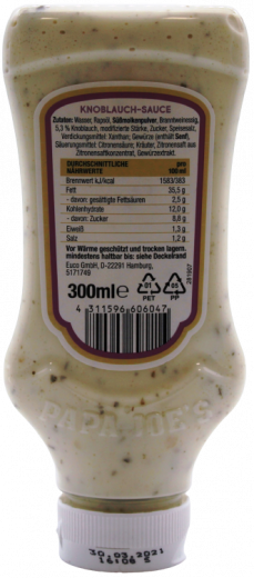 Papa Joe`s Knoblauch Sauce 4 x 300ml Tuben