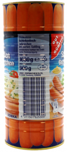Gut & Günstig Delikatess Schinken Bockwürstchen, 3 x 900g Dosen