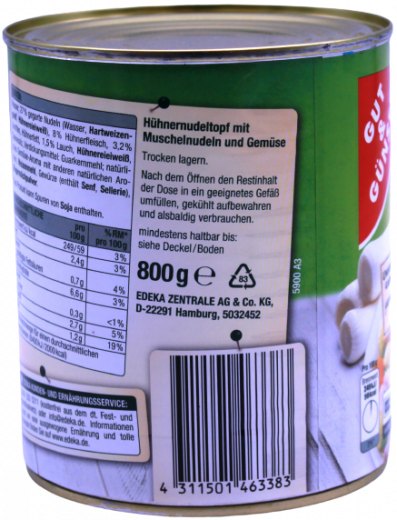 Gut & Günstig Hühner Nudeltopf mit feinem Gemüse 3 x 800g Dosen