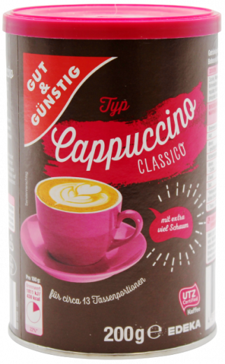Gut & Günstig Cappuccino Classico, 4 x 200g Dosen