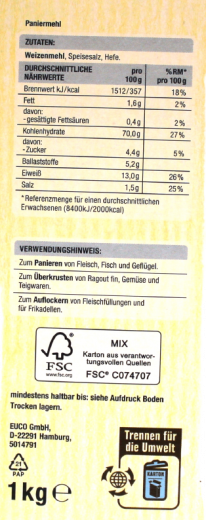 Edeka Classic Line Paniermehl 5 x 1000g Packungen
