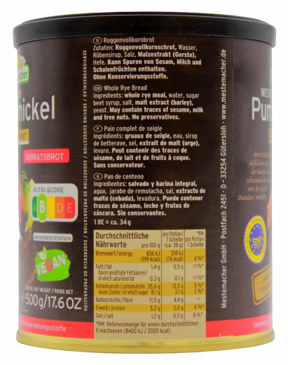 Mestemacher Westfälischer Pumpernickel Dosenbrot, 6 x 500g Dosen