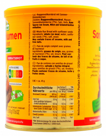 Mestemacher Sonnenblumen Vollkornbrot Dosen, 6 x 500g Dosen