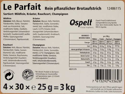 Le Parfait sortiert 4 Sorten Brotaufstrich 120 x 25g Packungen