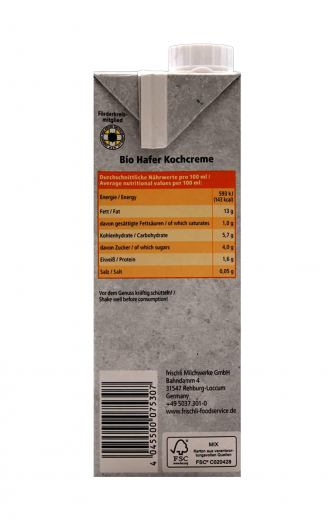 frischli Hafer Kochcreme 6 x 1l Tetra-Pack