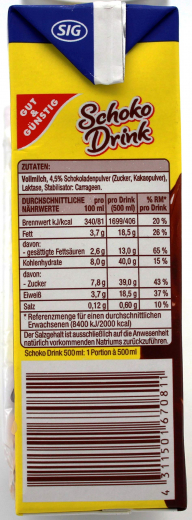 Gut & Günstig Schokodrink 3.5%, 16 x 0.5l Packungen