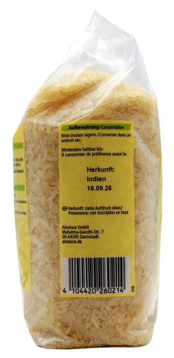 Alnatura Bio Langkorn Reis parboiled vegan, 4 x 1 kg Beutel