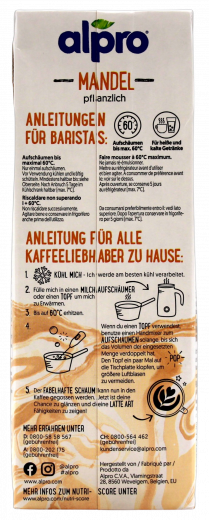 Alpro Mandeldrink Barista, 8 x 1000 ml Packungen