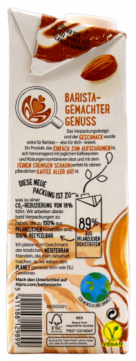 Alpro Mandeldrink Barista, 8 x 1000 ml Packungen
