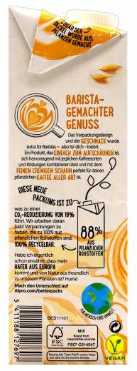 Alpro Haferdrink Barista Glutenfei, 8 x 1000 ml Packungen