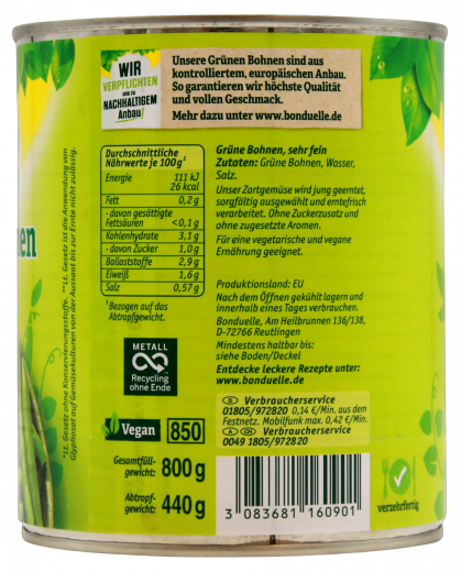 Bonduelle Grüne Bohnen Feine Auslese, 6 x 440g Dosen