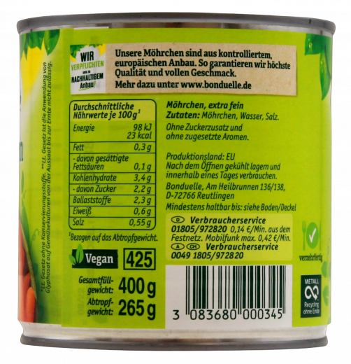 Bonduelle Möhrchen Feine Auslese 6 x 265g Dosen