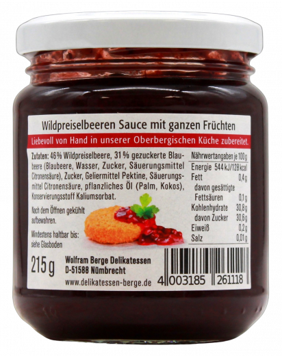 Wolfram Berge Wildpreiselbeeren Sauce 3 x 215g Gläser