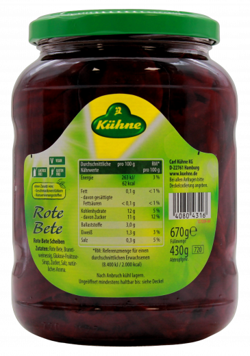 Kühne Rote Bete Scheiben, 4 x 430g Gläser