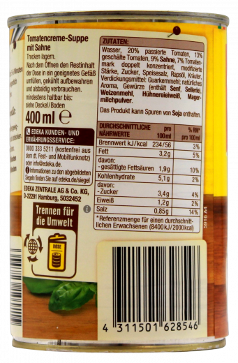 Gut & Günstig Tomatencremesuppe, 6 x 400 ml Dosen