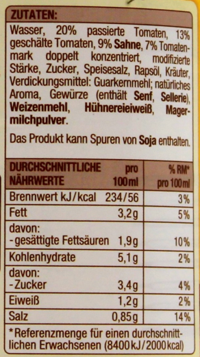 Gut & Günstig Tomatencremesuppe, 6 x 400 ml Dosen