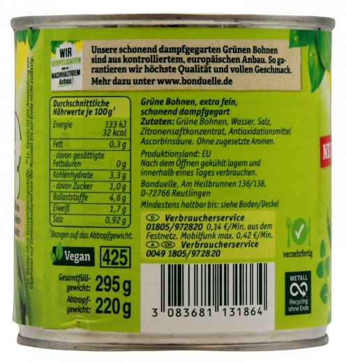 Bonduelle Grüne Bohnen dampfgegart 6 x 220g Dosen