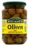 Feinkost Dittmann grüne Oliven gefüllt mit Paprikapaste, 6 x 330g Glas