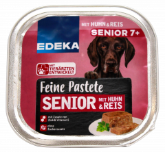 Edeka Feine Pastete Senior mit Huhn und Reis Hundefutter, 10 x 300g Becher