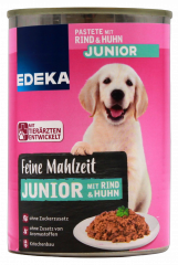 Edeka Feine Mahlzeit mit Rind und Huhn Junior Hundefutter, 10 x 400g Dosen