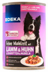 Edeka Feine Mahlzeit mit Lamm & Huhn, Nudeln und Karotten Hundefutter, 10 x 400g Dosen