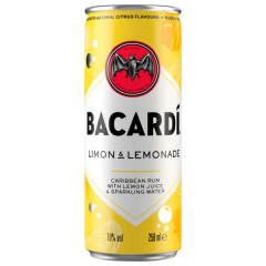 Bacardi Rum Limon & Lemonade alkoholisches Mixgetränk 10% vol., 12 x 250ml Dosen EINWEG