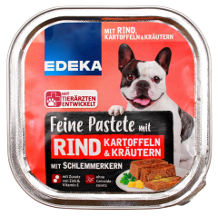 Edeka Feine Pastete mit Rind Kartoffeln & Kräutern Hundefutter, 10 x 300g Schale