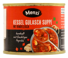 Menzi Kessel Gulasch Suppe mit Rindfleisch, 4 x 5 x 200ml Dosen