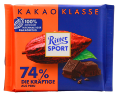 Ritter Sport Kakao Klasse 74% die Kräftige Schokolade, 12 x 100g Tafel