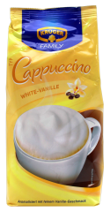 Krüger Family Cappuccino White-Vanille Getränkepulver, 6 x 500g Beutel.