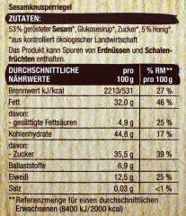 Bio Sesam Knusperriegel, 10 x 75g Packung