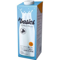 my basics Haltbare fettarme Milch 1,5% Fett, 12 x 1 l Getränkekarton