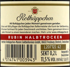 Rotkäppchen Rubin Sekt halbtrocken 11.5% vol., 24 x 0.2 l Flasche