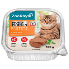 ZooRoyal Katzenfutter Monoprotein Pastete Huhn Pur, 16 x 100g Schale