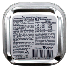 Herzstücke Feine Pastete mit Pute, Erbsen & Karotten Hundefutter, 10 x 300g Schale