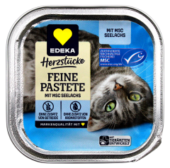 Herzstücke Feine Pastete mit MSC Seelachs Katzenfutter, 16 x 100g Schale