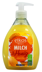 elkos Body Milch & Honig Cremeseife, 8 x 500ml Flasche