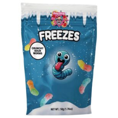Chaos Candy Freezes Crunchy Sour Worms Fruchtgummi, 24 x 50g Tüte