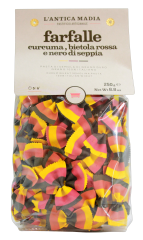 L'antica Madia Farfalle curcuma, bietola rossa e nero di seppia Pasta, 4 x 250g Beutel