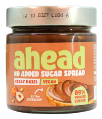 ahead crazy Hazel vegane Kakao-Haselnusscreme ohne Zuckerzusatz, 3 x 200g Glas