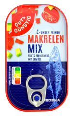 Gut & Günstig Makrelen Mix Filets zerkleinert mit Gemüse, 10 x 125g Dose